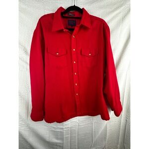 Vintage Oregon Trail Mens LARGE Red Flannel Button Up Shirt Long‎ Sleeve